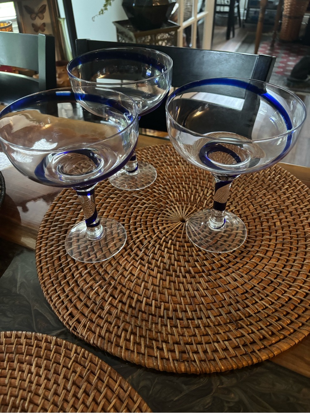 Blue-Rimmed Glass Coupe Set - Home Dining